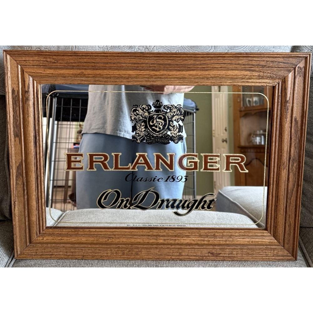 Vintage‎ 1980 Erlanger On Draught Classic Since 1893 Man Cave Beer Mirror Framed